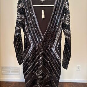 Express Black and Silver Long Sleeve Dress
